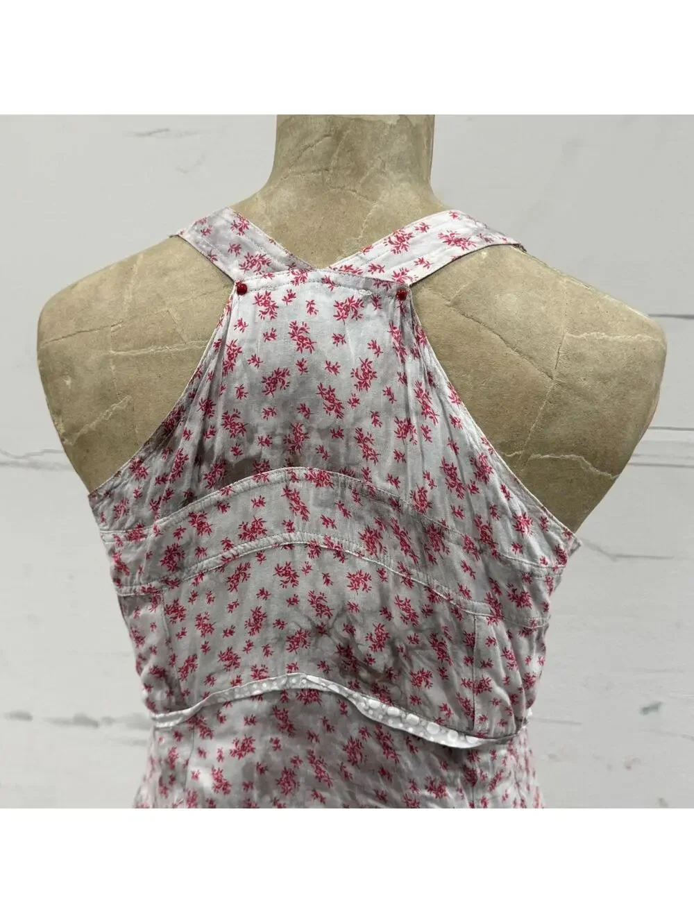 Vintage European Avant Garde Floral Cotton Red Grey White Mini Dress - Picture 3 of 8